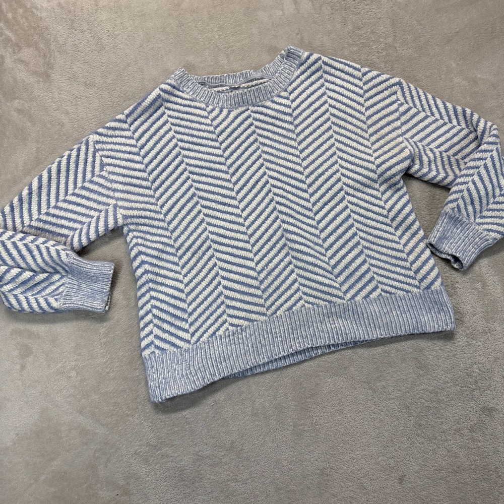 ICHI Sweater Women's‎ Small Ihmelody Blue White Chevron Chenille Knit Boho Cozy